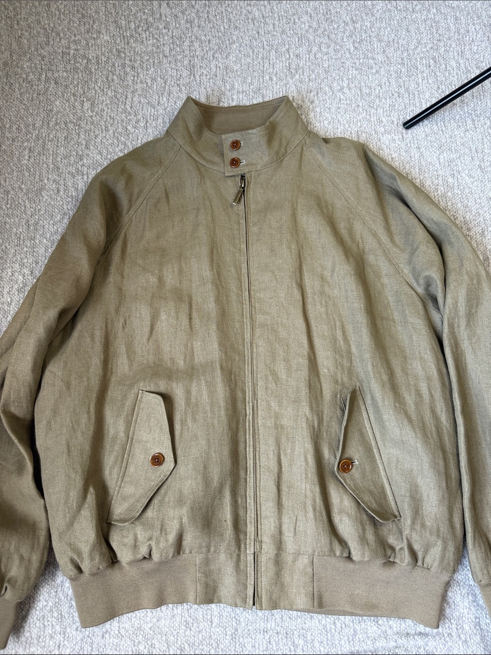 Vintage Brooks Brothers Men's Khaki Bomber Olive Green Zip Front Linen Size L